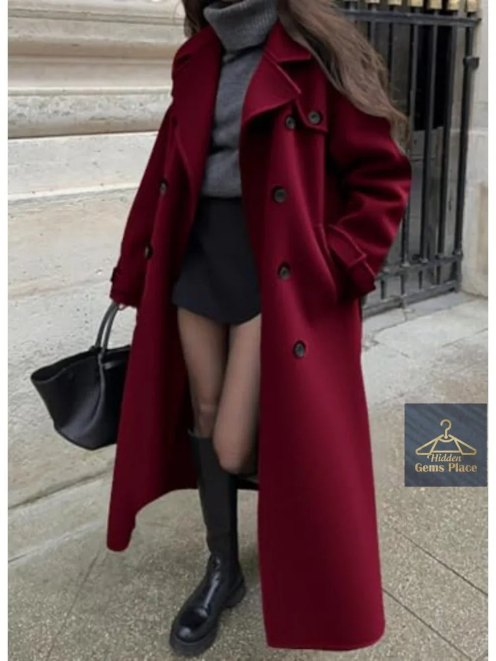 Women's Double Breasted Wool Blend Pea Coat Notch Lapel Long Sleeve Winter